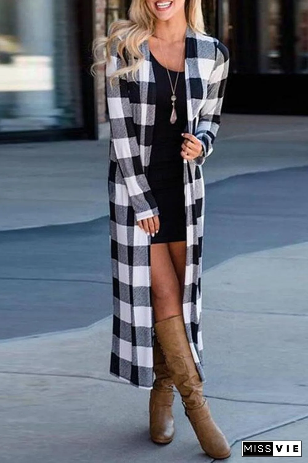 Casual Long Sleeve Plaid Cardigan