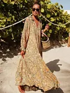 Loose And Plunging Floral Printed Long Sleeves Maxi Dresses