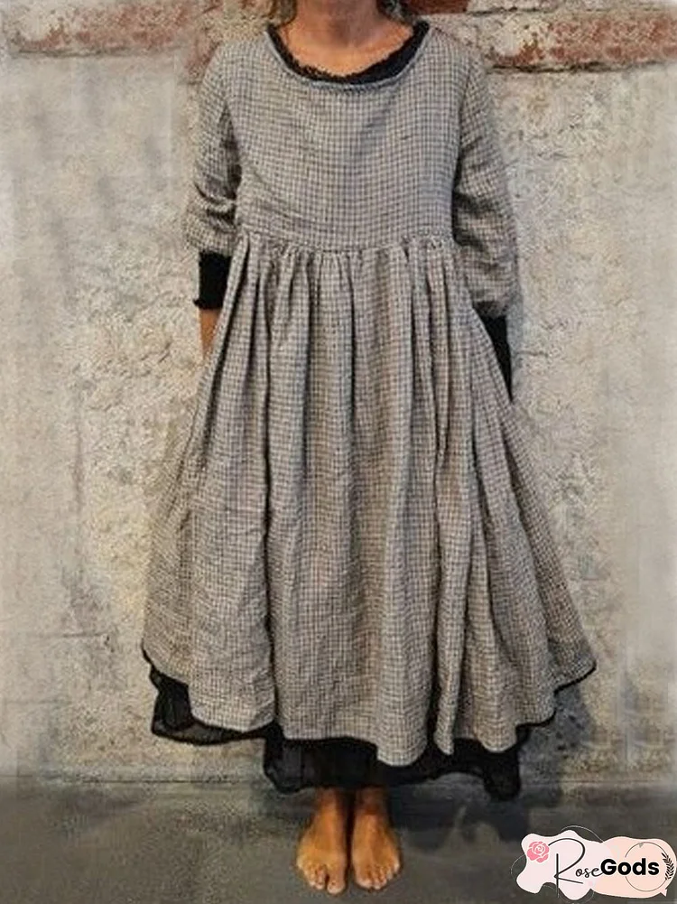 Casual Plaid Long Sleeve Weaving Dress