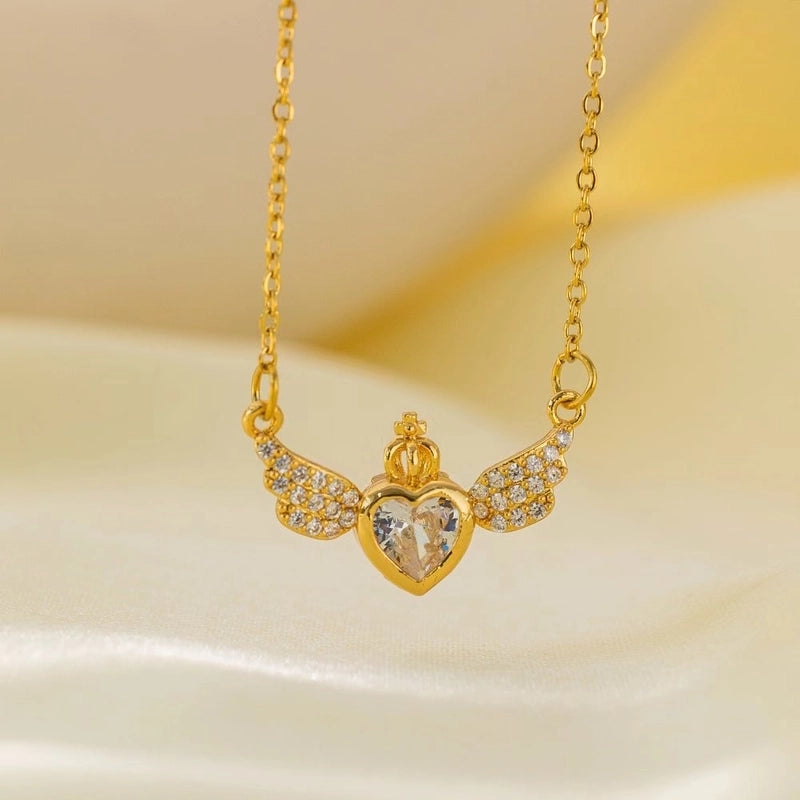 Sweet Minimalist Star Heart Shape Bow Knot Titanium Steel Zircon Plating Inlay Pendant Necklace