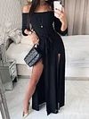 Lace-Up Split-Side Off-The-Shoulder Maxi Dress