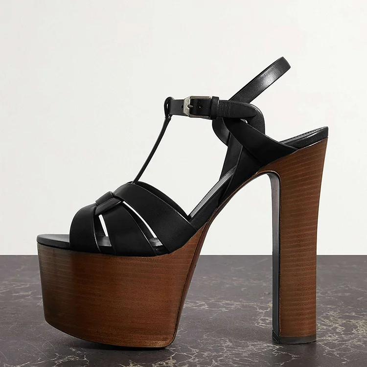 Women's Peep Toe Platform Sandals Vintage Strappy Heels Buckle Shoes |FSJ Shoes