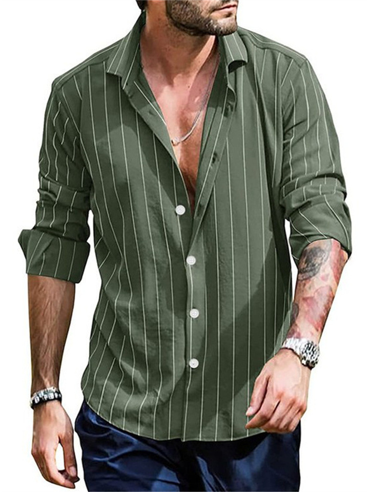 Men's Striped Lapel Cardigan Striped Long Sleeve Shirt Green Yellow Blue White Black S M L XL 2XL 3XL 4XL 5XL