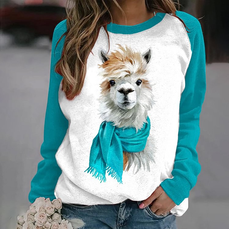 Comstylish Women's Fun Scarf Alpaca Print Sweatshirt