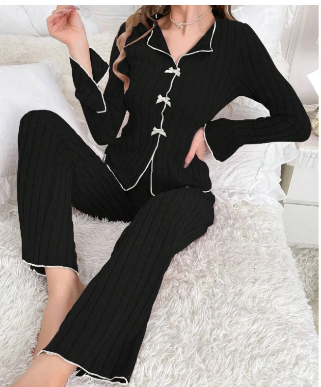 Nigikala Nigikala Autumn And Winter Collar Long-Sleeved Trousers Lady Pajamas Set Homewear
