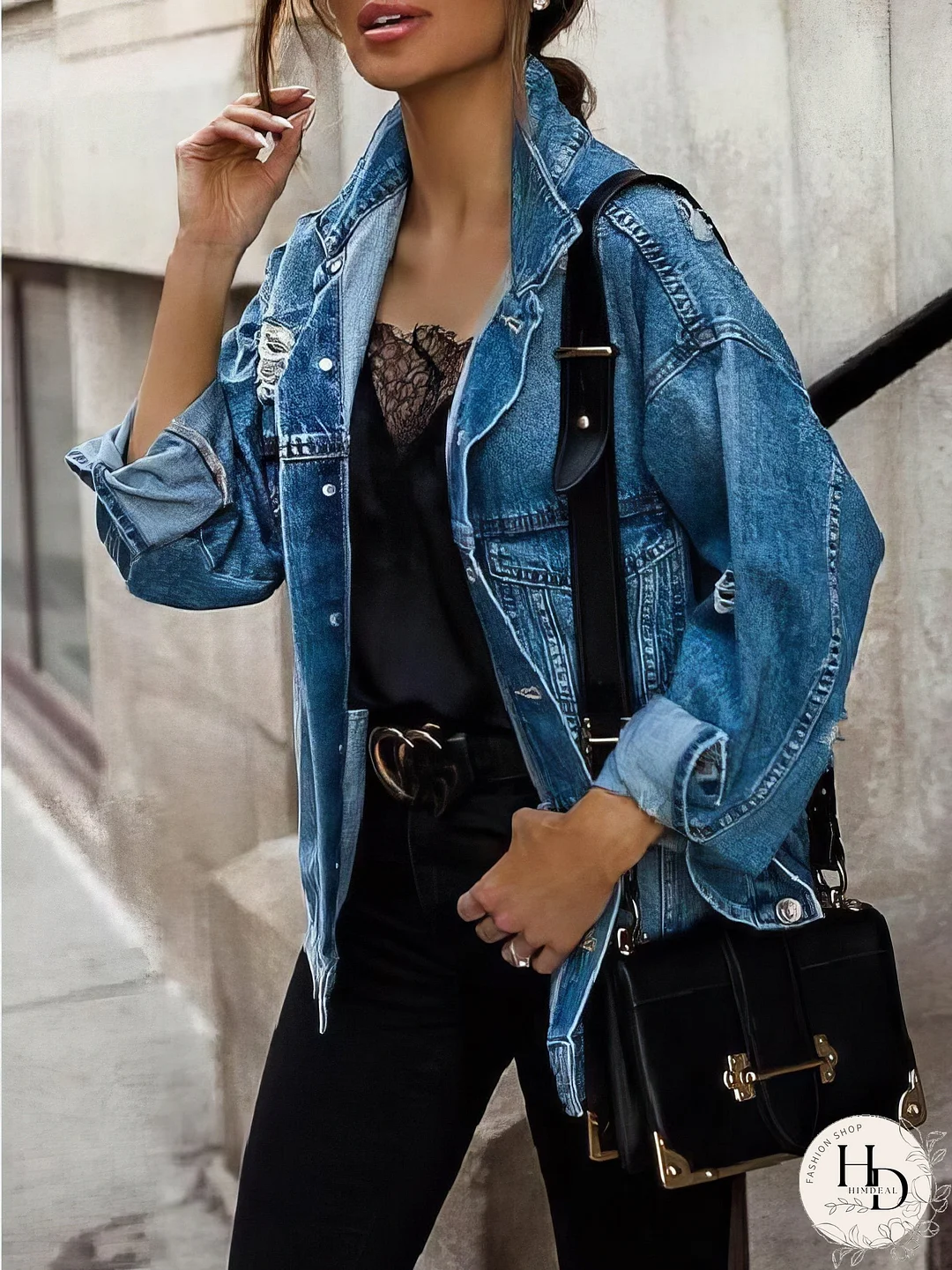 Vintage-Inspired Rhinestone Denim Jacket