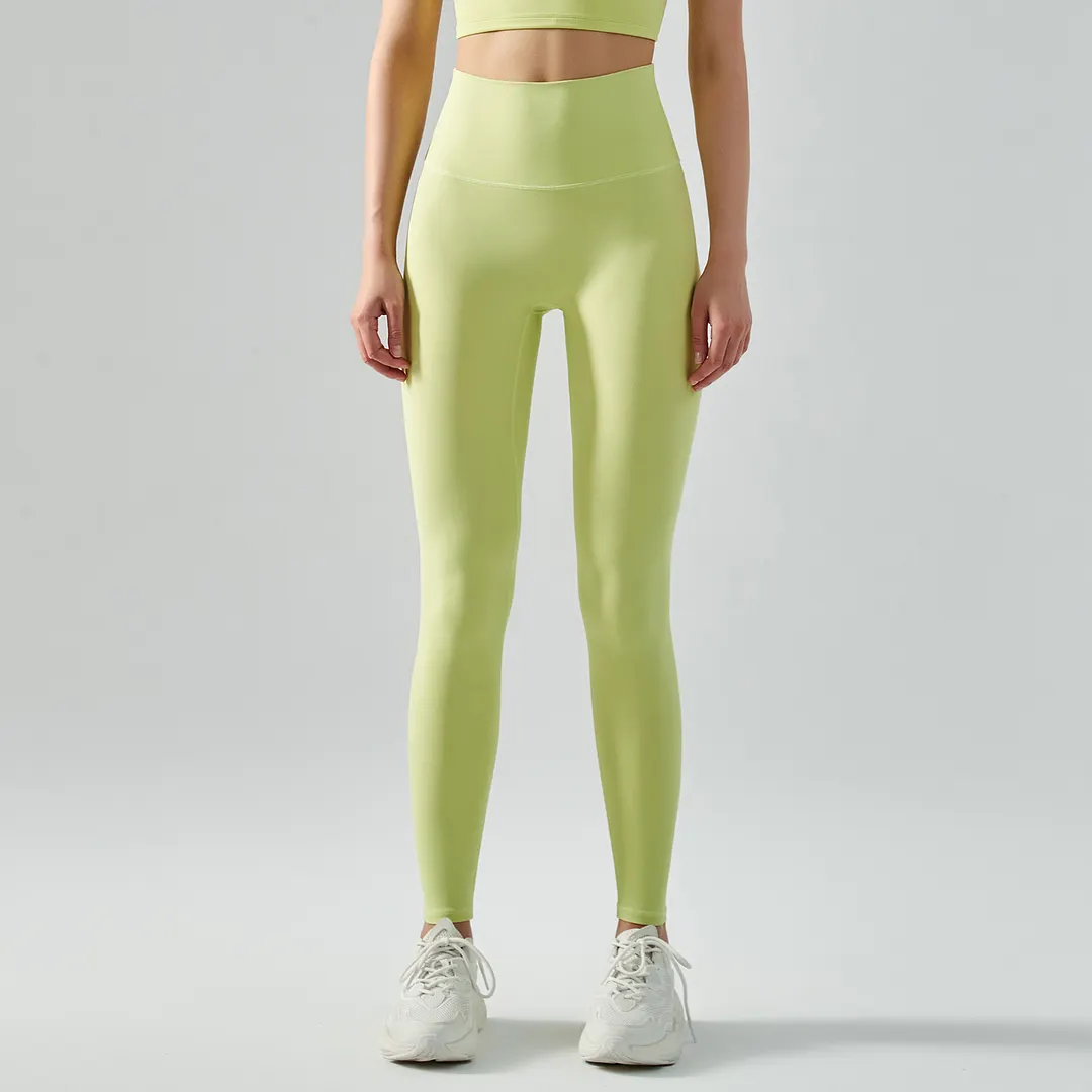 Buy high waisted butt lifting comfort stretchy yoga leggings without front seam of high quality on Hergymclothing Lime Green