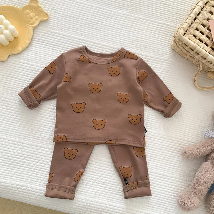 Baby Crew Neck Bear Pajamas Set