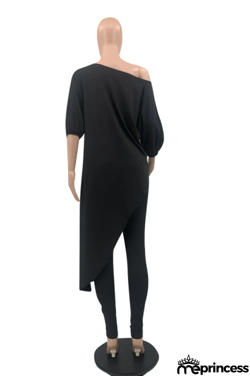 White Casual Print Split Joint One Shoulder Three Quarter Two Pieces