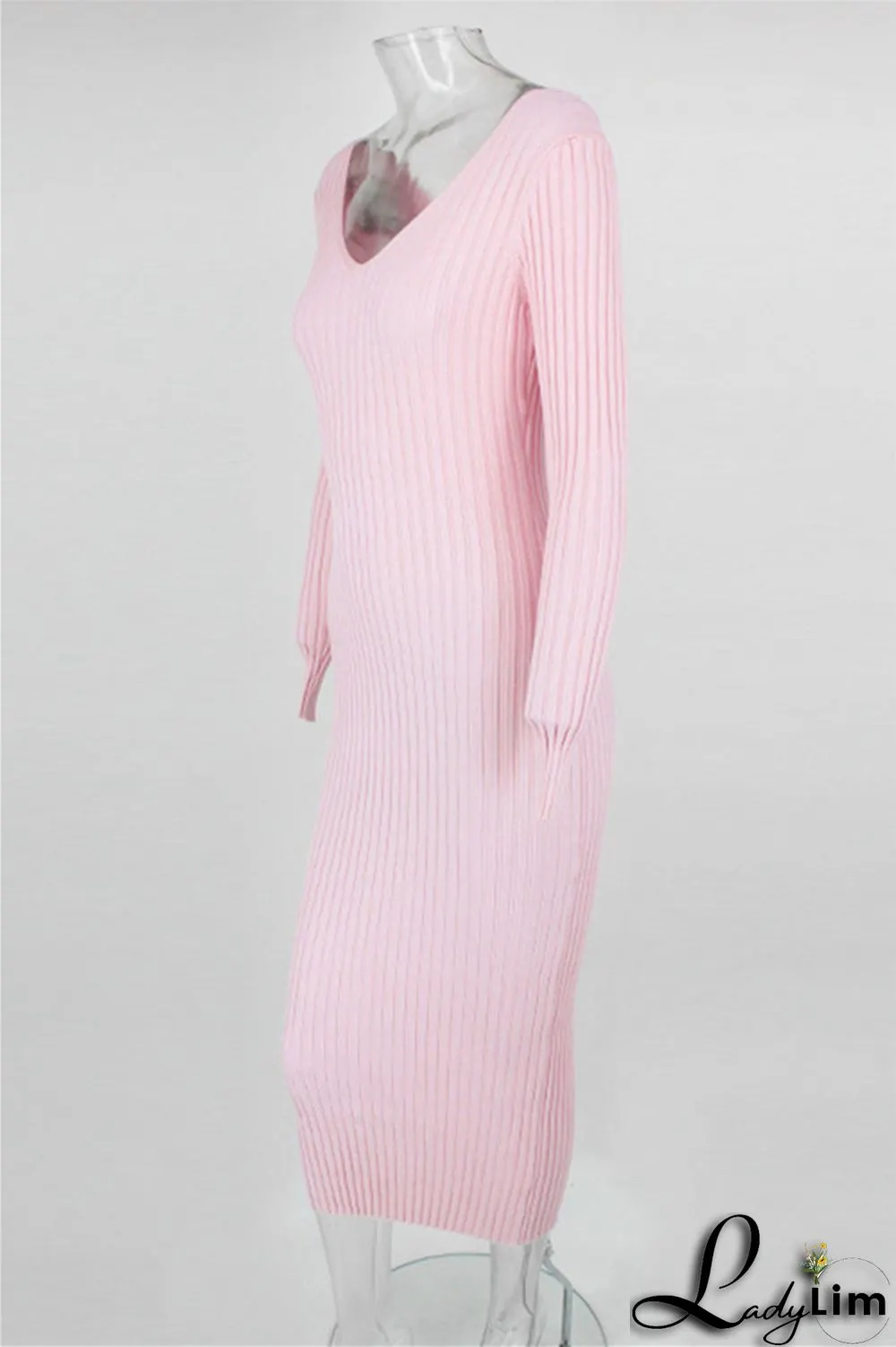 Black Fashion Casual Solid Basic V Neck Long Sleeve Dresses