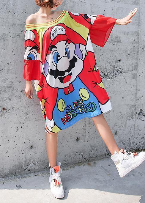 VCSHOES red alphabet blended clothes Slash neck short summer Dresses