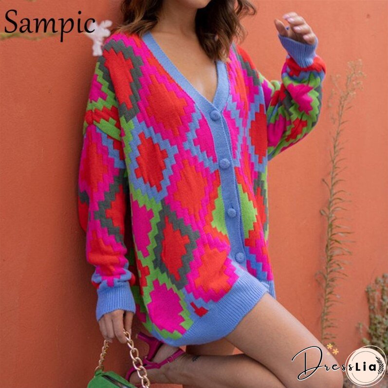 Christmas Gift Sampic Fashion Y2K Women Loose Winter Basic Neck Oversized Knitwear