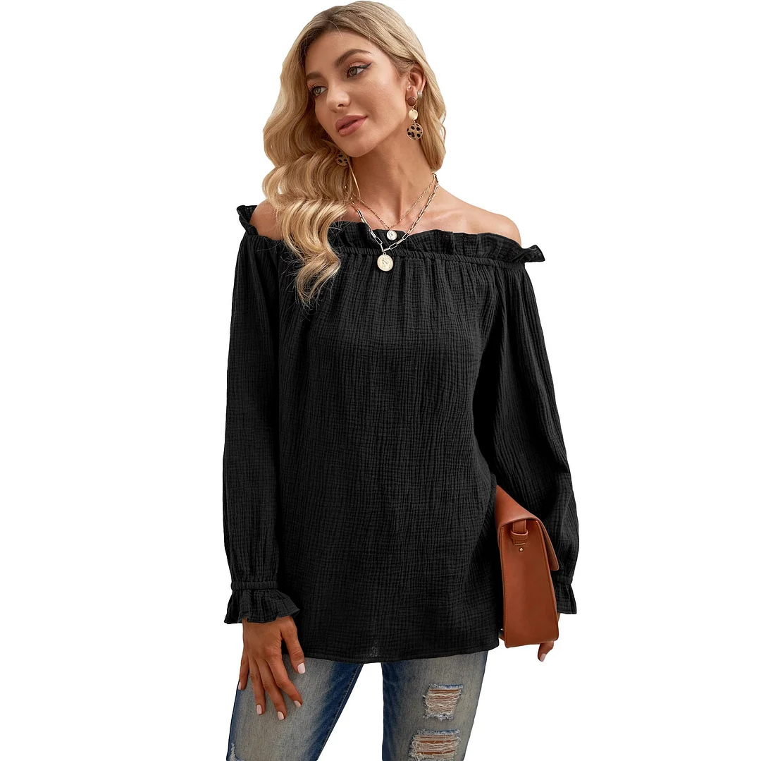 Women's Ruffled Collar Lantern Sleeve Temperament Blouse