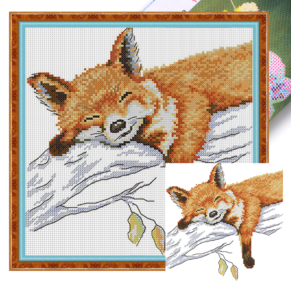 Sleeping Fox Partial 14CT Pre-stamped Canvas(26*26cm) Cross Stitch(backstitch)