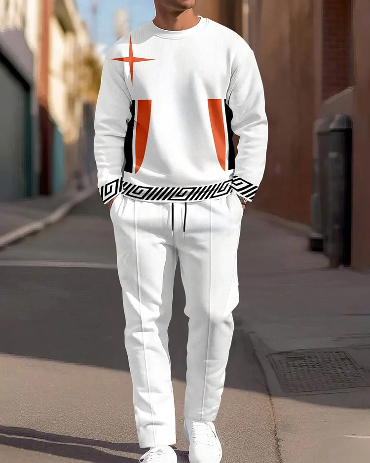 Men's Colorblock Round Neck Casual Sports Set 002