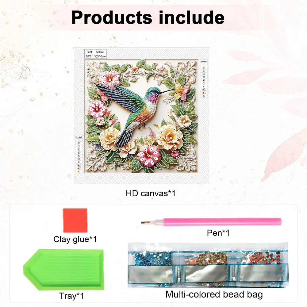 Diamond Painting - Partial Special Shaped Drill - Flower Hummingbird(Canvas|30*30cm)