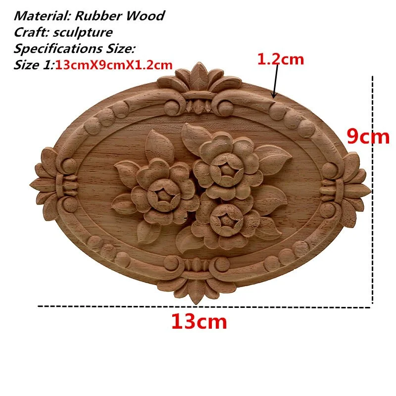 VZLX Flower Carving Natural Wood Appliques For Furniture Cabinet Unpainted Wooden Mouldings Decal Decorative Figurine