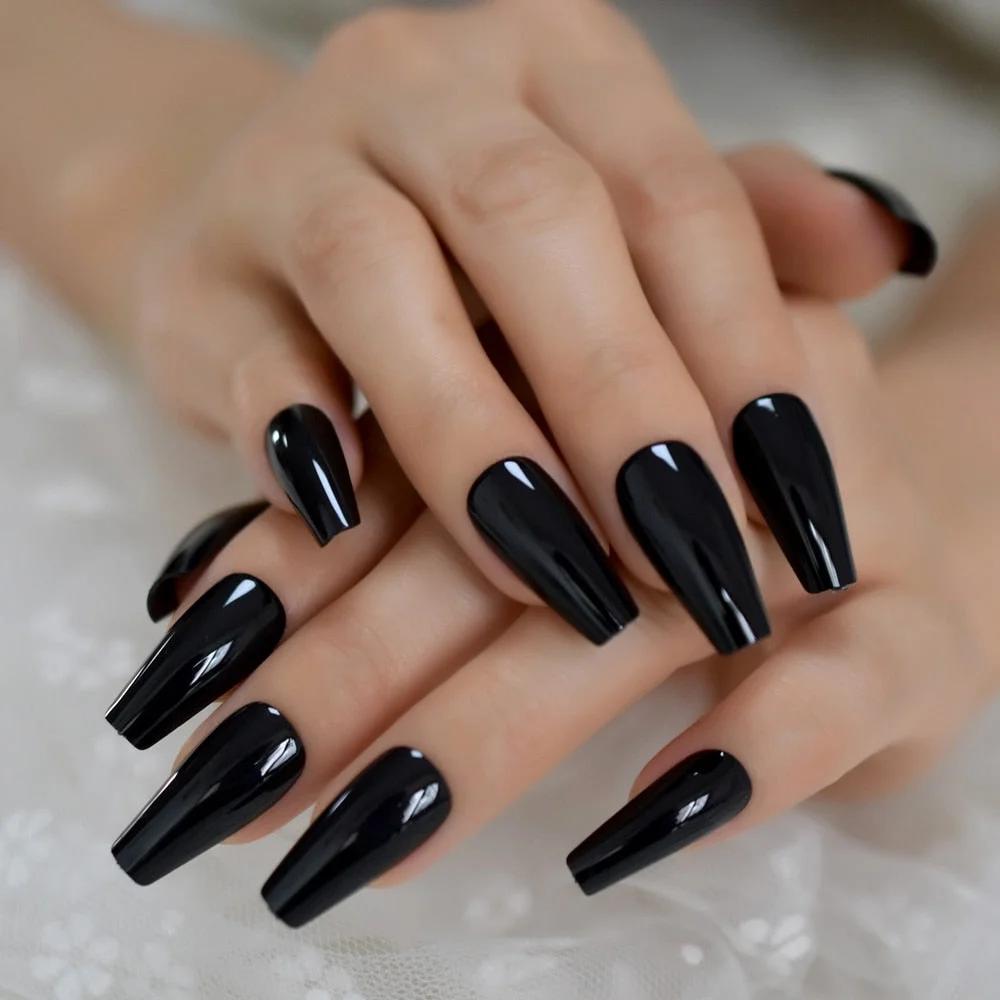Classical China Red Ballerina Press On Nails Slim Tapered Shape Shiny Glossy Fingernails 24-Nail Inspo