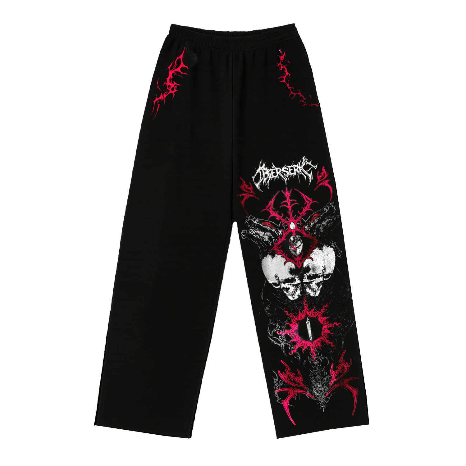 Ber. Red Pattern Double Skull Baggy Pants