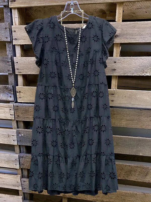 Floral Print Short Sleeve Ruffle Pleated Western Dress