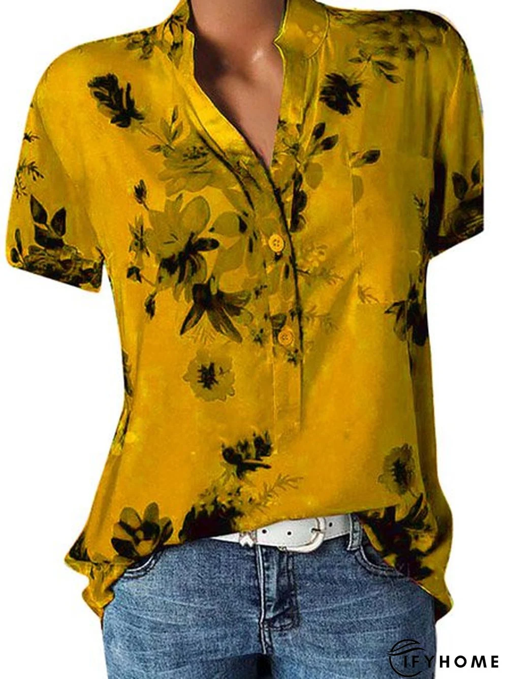 Women Floral Short Sleeve Casual Summer Blouse | IFYHOME