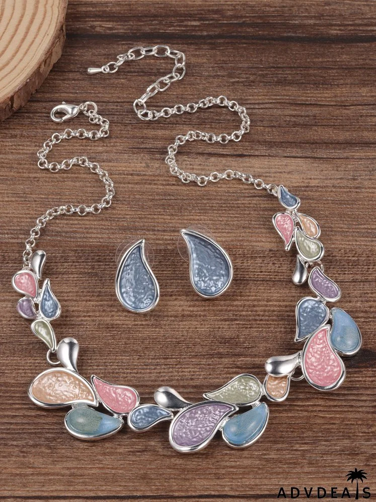 3pcs Color Block Leaf Decor Jewelry Set