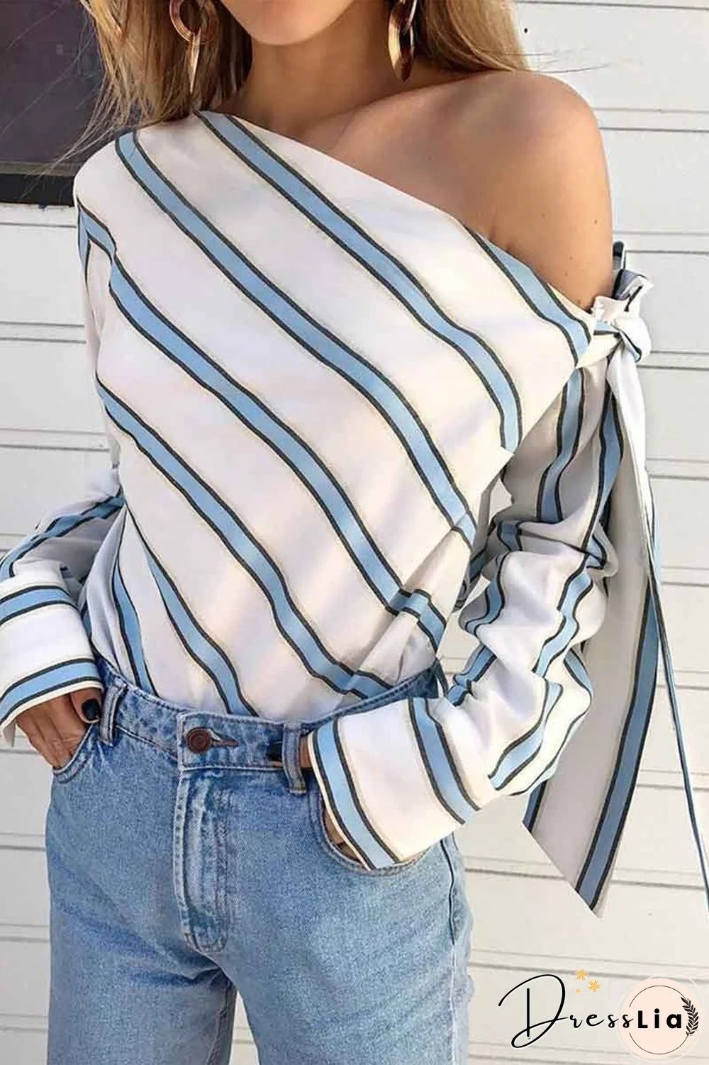 Slanted Shoulder Striped Top