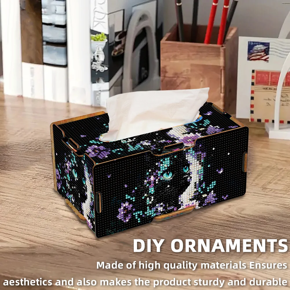 Diamond Painting Tissue Box Kits Decorative Rhinestone Craft Kit (Black Cat)