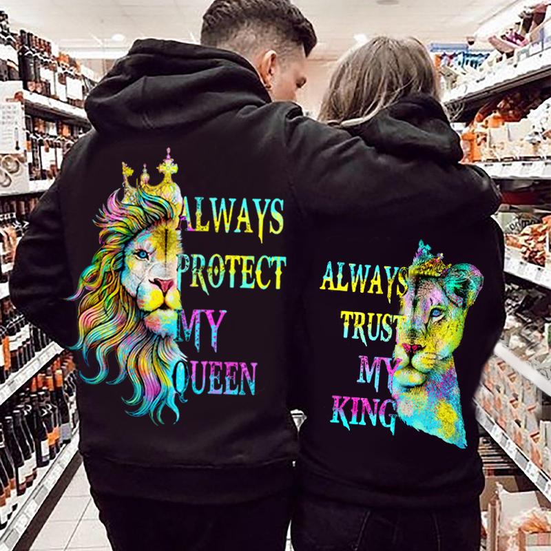 Always Protect My Queen/Always Trust My King Lion Couple Hoodie ...