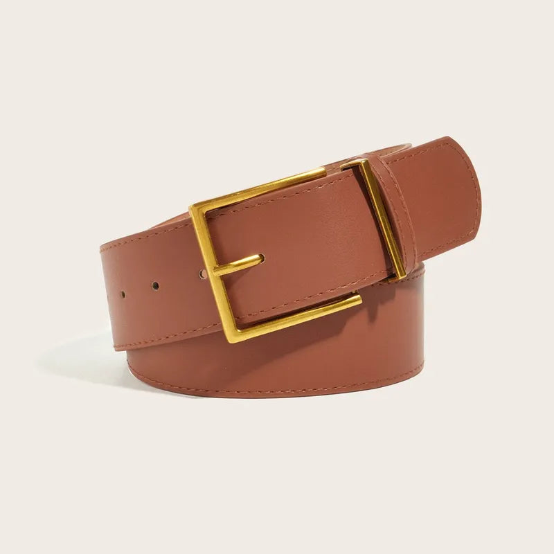 Basic Solid Color Pu Leather Alloy Women’s Leather Belts