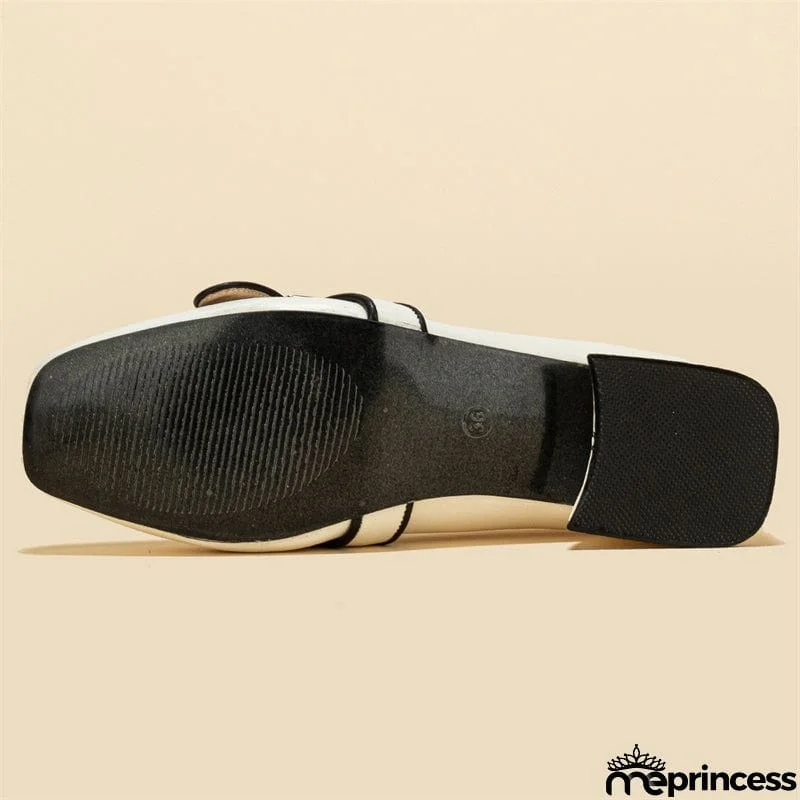 Versatile High Thick Heels Square Toe Buckle Women's Pumps