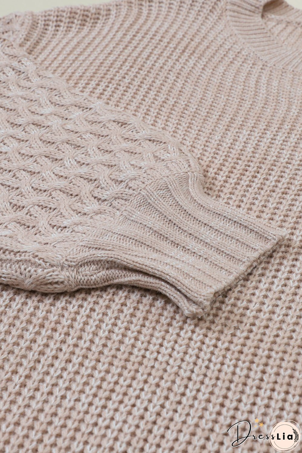 Cable-Knit Round Neck Dropped Shoulder Sweater
