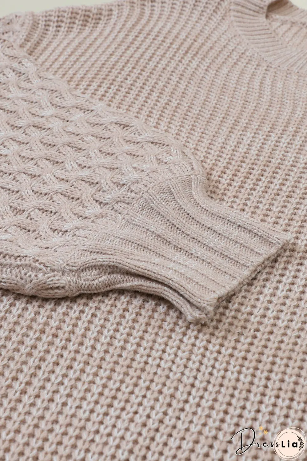 Cable-Knit Round Neck Dropped Shoulder Sweater