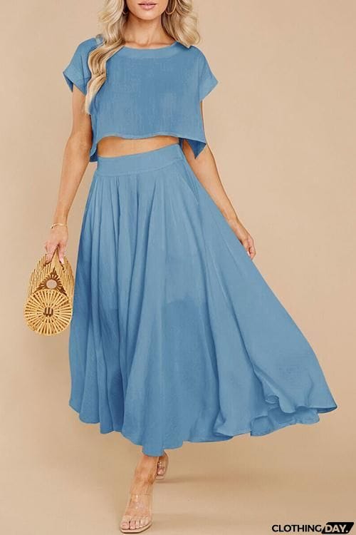 Solid Crop Maxi Skirts Sets