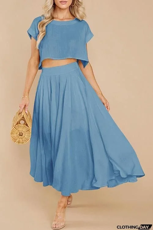 Solid Crop Maxi Skirts Sets