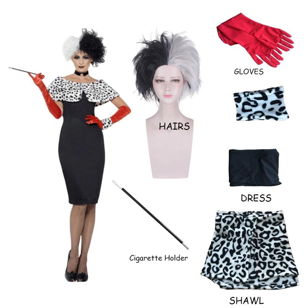 Cruella Costume Set Cosplay Outfits Cosplay Costume Party Halloween Supplies