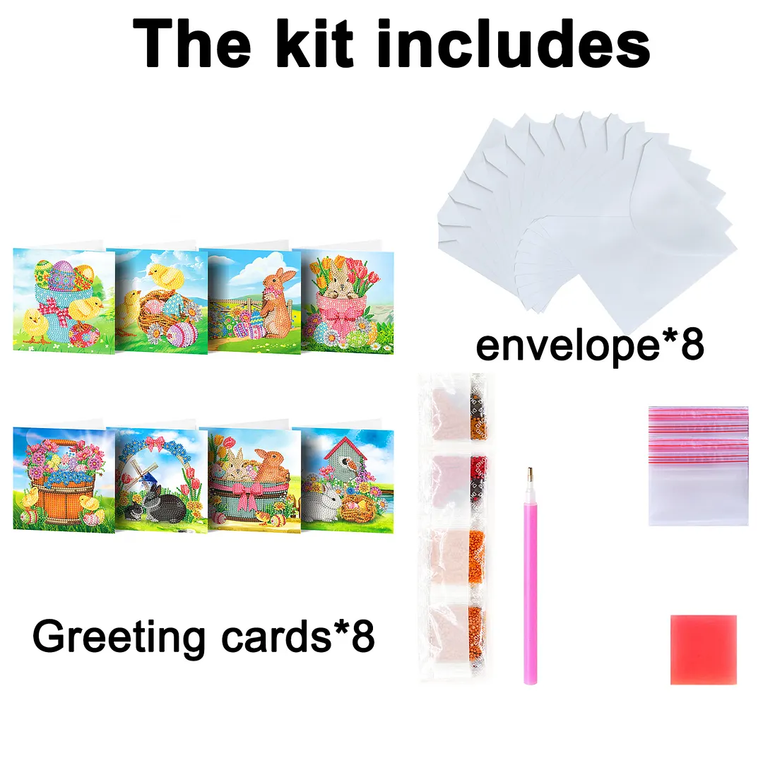 8PCS Chick Rabbit DIY Diamond Painting Greeting Card Kits with Envelopes Diamond Art Greeting Cards Diamond Art Cards Kits for Adults DIY Crafts Family Friend Gifts