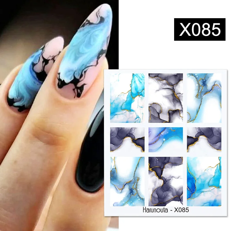Harunouta Geometrics Gradient Volcanic Cloud Water Decals Colroful Wave And Rainbow Pattern Slider Stickers For Nails Decoration-Nail Inspo