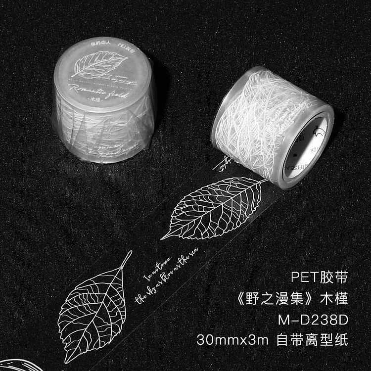 JOURNALSAY 30mm*3m PET Transparent Feather Butterfly Plants Adhesive Washi Tape
