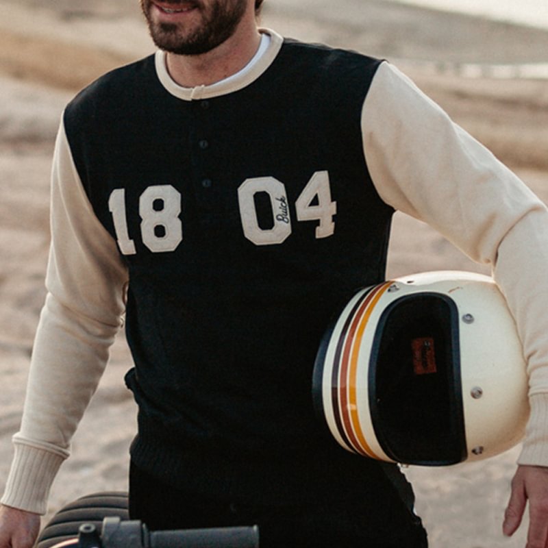 Vintage Racing Heavyweight Cotton Motorcycle Henley Collar T-Shirt