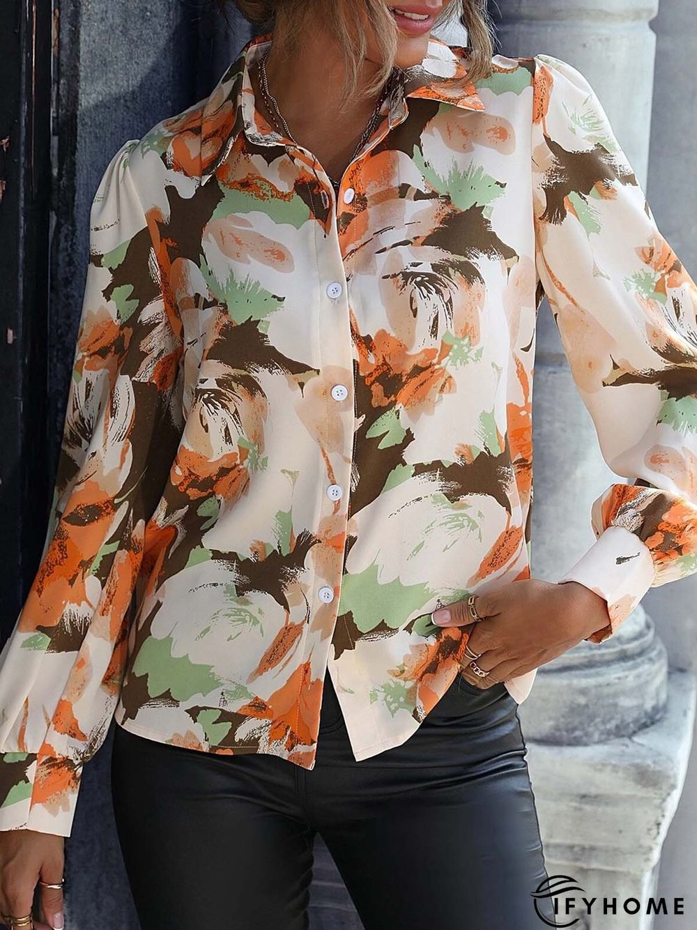 Shirt Collar Buckle Casual Blouse | IFYHOME