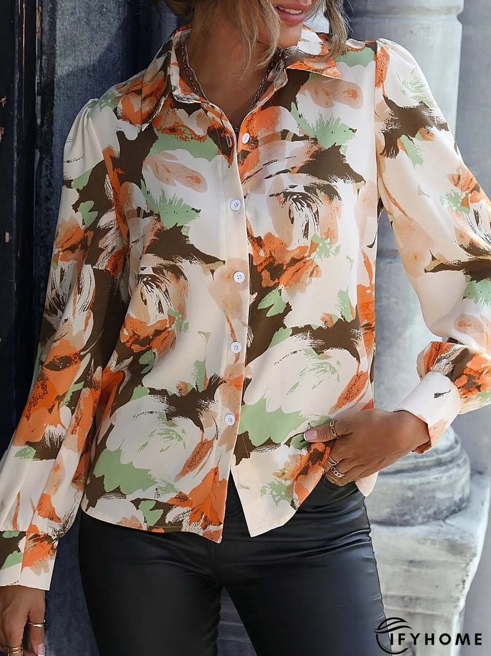 Shirt Collar Buckle Casual Blouse | IFYHOME