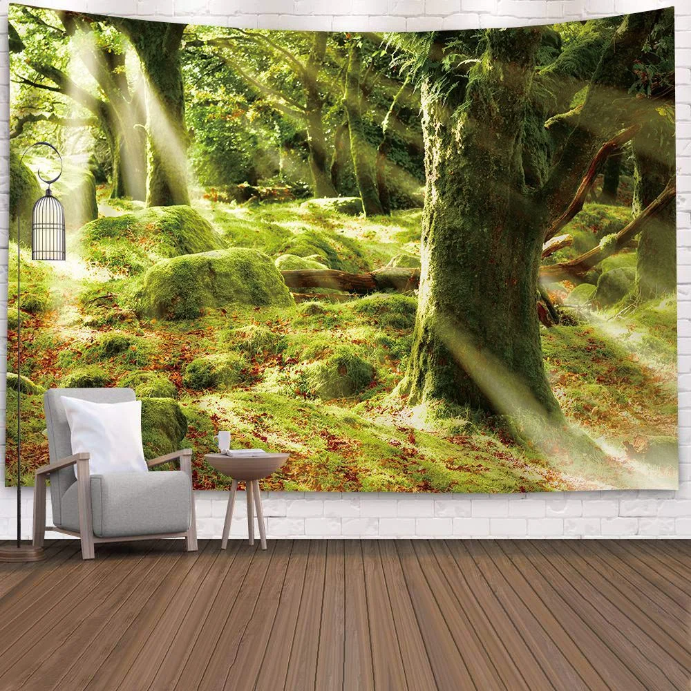 Natural 3D Waterfall Tapestry Beach Towel Landscape Primeval Forest Stream Printing Wall Carpet Yoga Mat Home Art Tapestry Decor