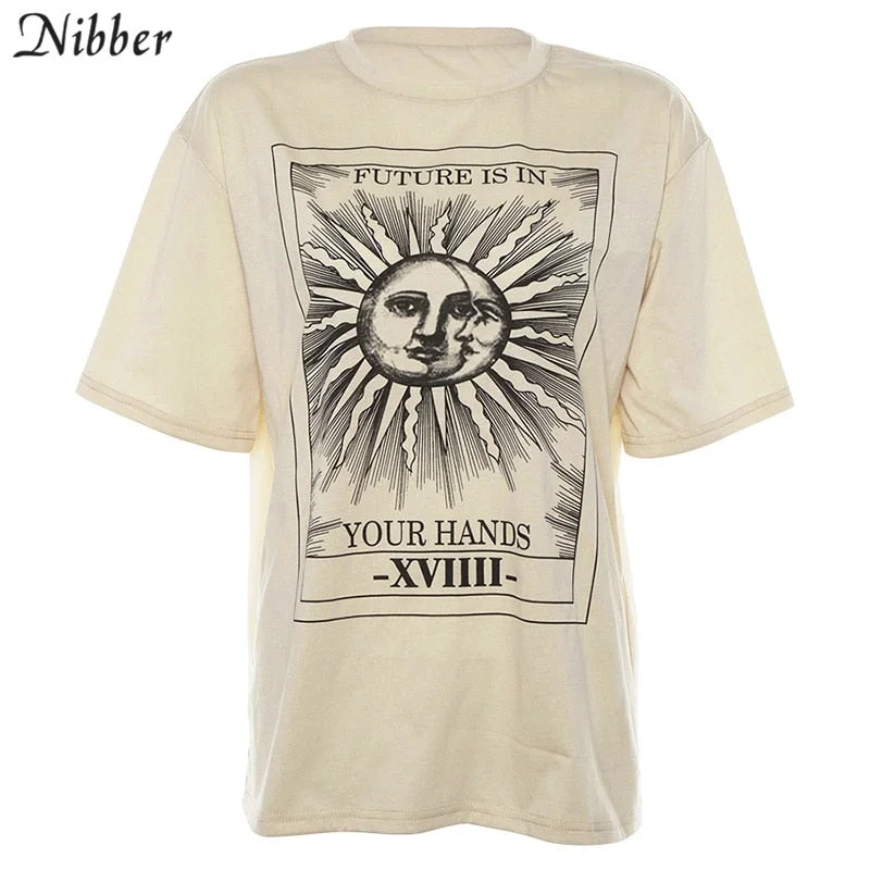 Nibber Harajuku printing cotton T-shirt womens loose tops 2020 summer Streetwear casual Slim tees Basic Couple tee shirs mujer