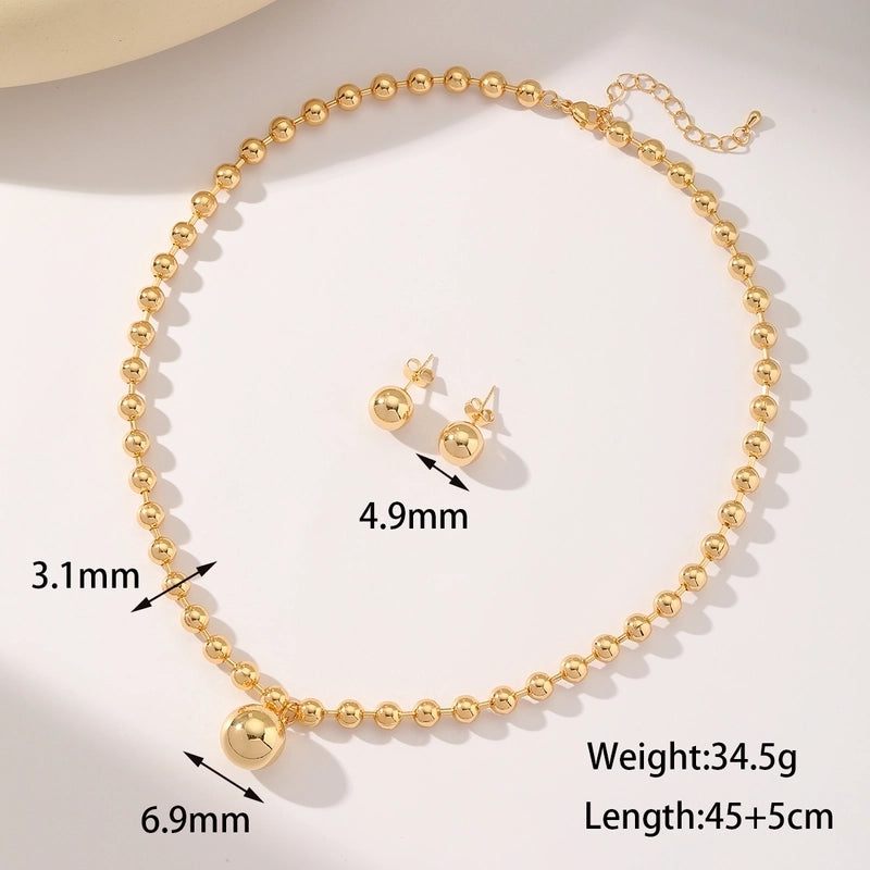 Elegant Vintage Style Romantic Round Copper 18K Gold Plated Beaded Jewelry Set