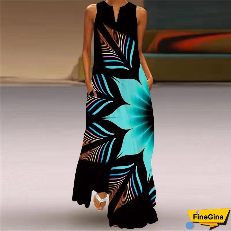 Tibetan Blue Sexy Print Bandage Patchwork Backless Halter Straight Dresses