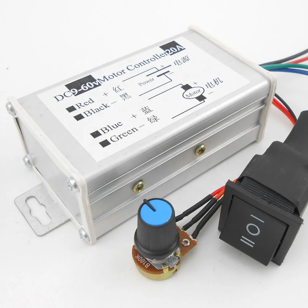 9-60V 20A PWM DC Motor Controller Forward Reverse PWM Control Board 1200W High Power PWM Controller for Brush Motor 