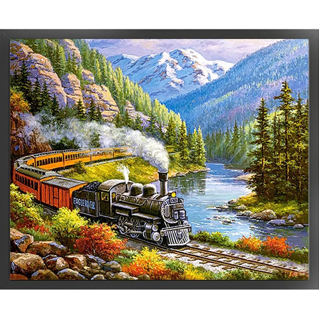 Full Embroidery cotton Thread (11CT) (Printed) Train Cross Stitch Artwork