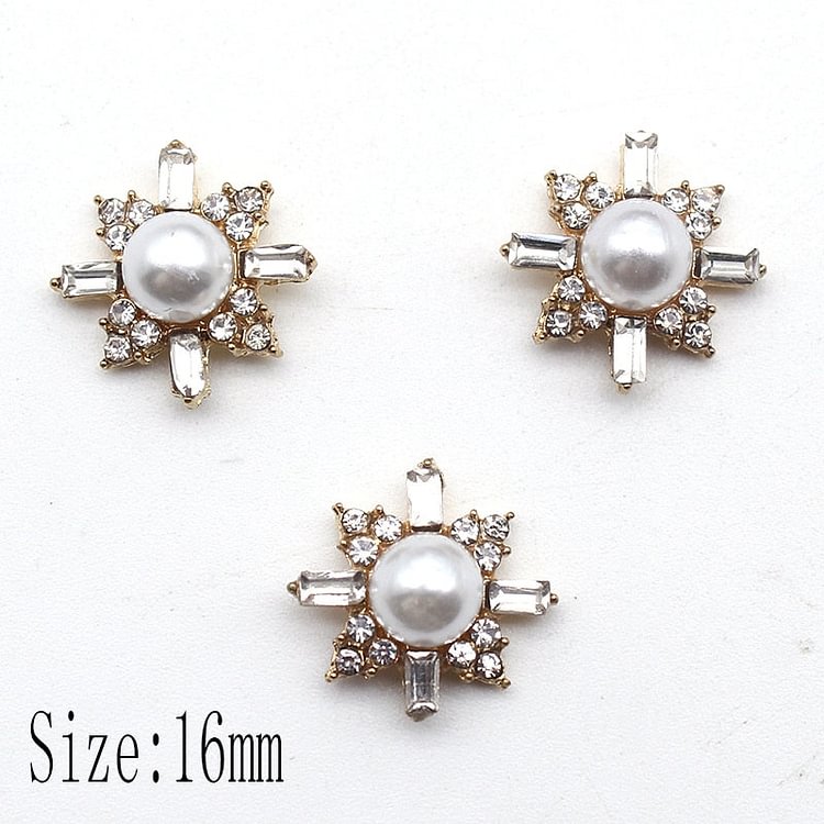 Shiny 10Pcs/Lot Of Alloy Pearl Flower Shaped Flat Back Decorative Button DIY Accessories 16MM