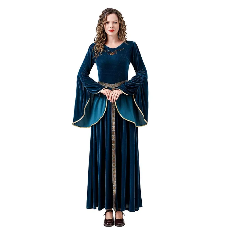 Medieval Renaissance Costume Dress Handmade Historical Rretro Dress Velvet Gown With Chiffon Sleeves